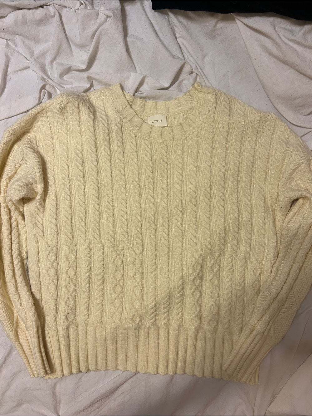 Cyrus Ivory Cable-Knit Crewneck Sweater